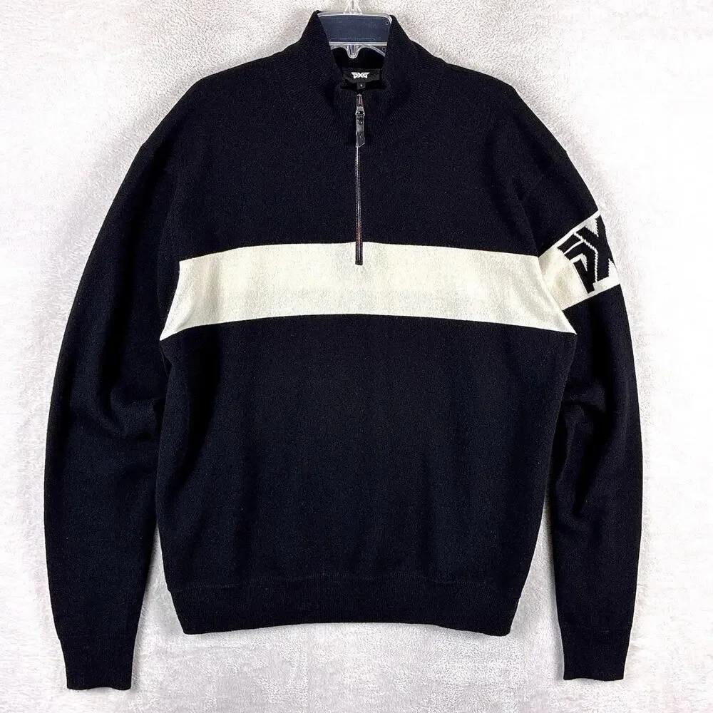 PXG Parsons Extreme Golf Sweater Mens L Black White Cashmere 1/4 Zip Pullover
